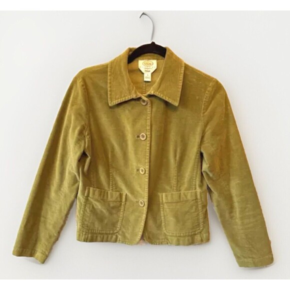 TALBOTS BLAZER JACKET 4 Petite Green Velvet Stretch Pockets Button-Up Office‎ - Picture 1 of 11